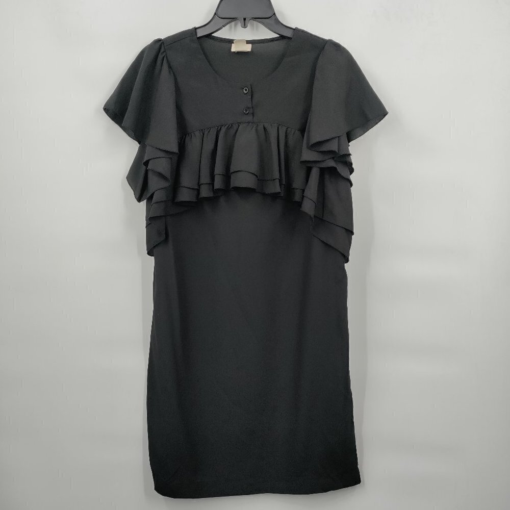 H&M Flutter Sleeve Button Ruffle Tiered Casual Mini Dress Size 6 Women Black